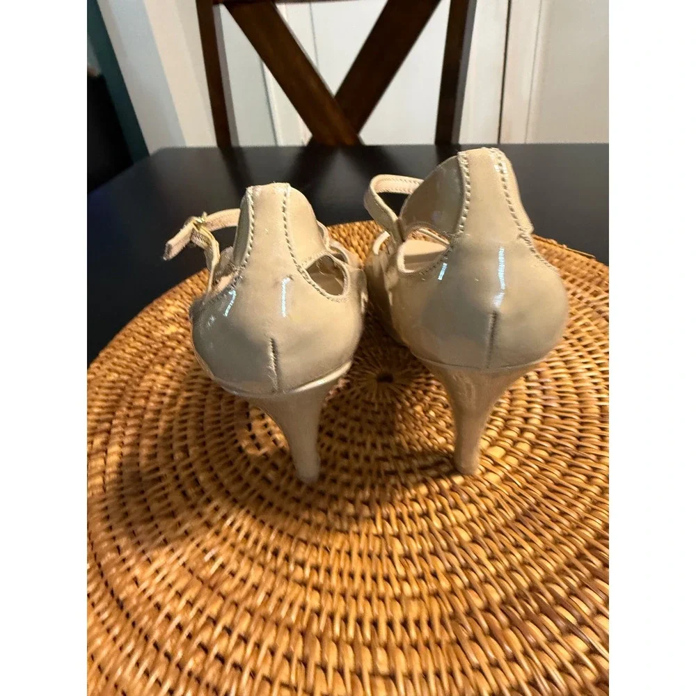 Franco Sarto Nude Patent Peep Toe Platform Heels Ankle Strap Pumps Size 8.5M